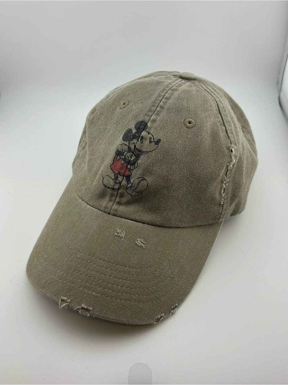Disney Parks Mickey Mouse Distressed Khaki Adjustable Dad Hat Cap Adult OSFA
